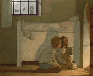Illustration till Maeterlincks "The Bluebird": Barn som berättar om sina äventyr